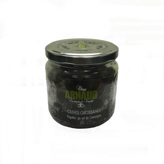 Olives Noires Grossanes piquées, au sel de camargue